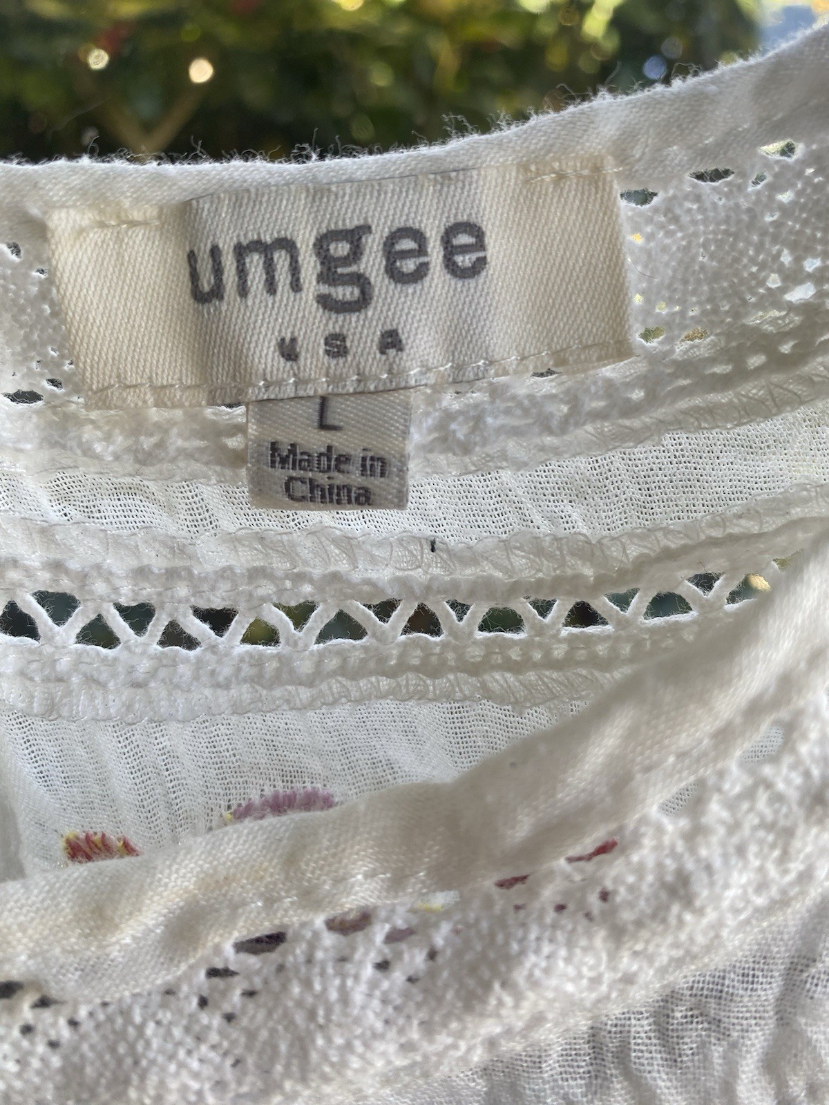 UMGEE White Floral Embroidered Lace Dress Victorian cowgirl boho prairie Large