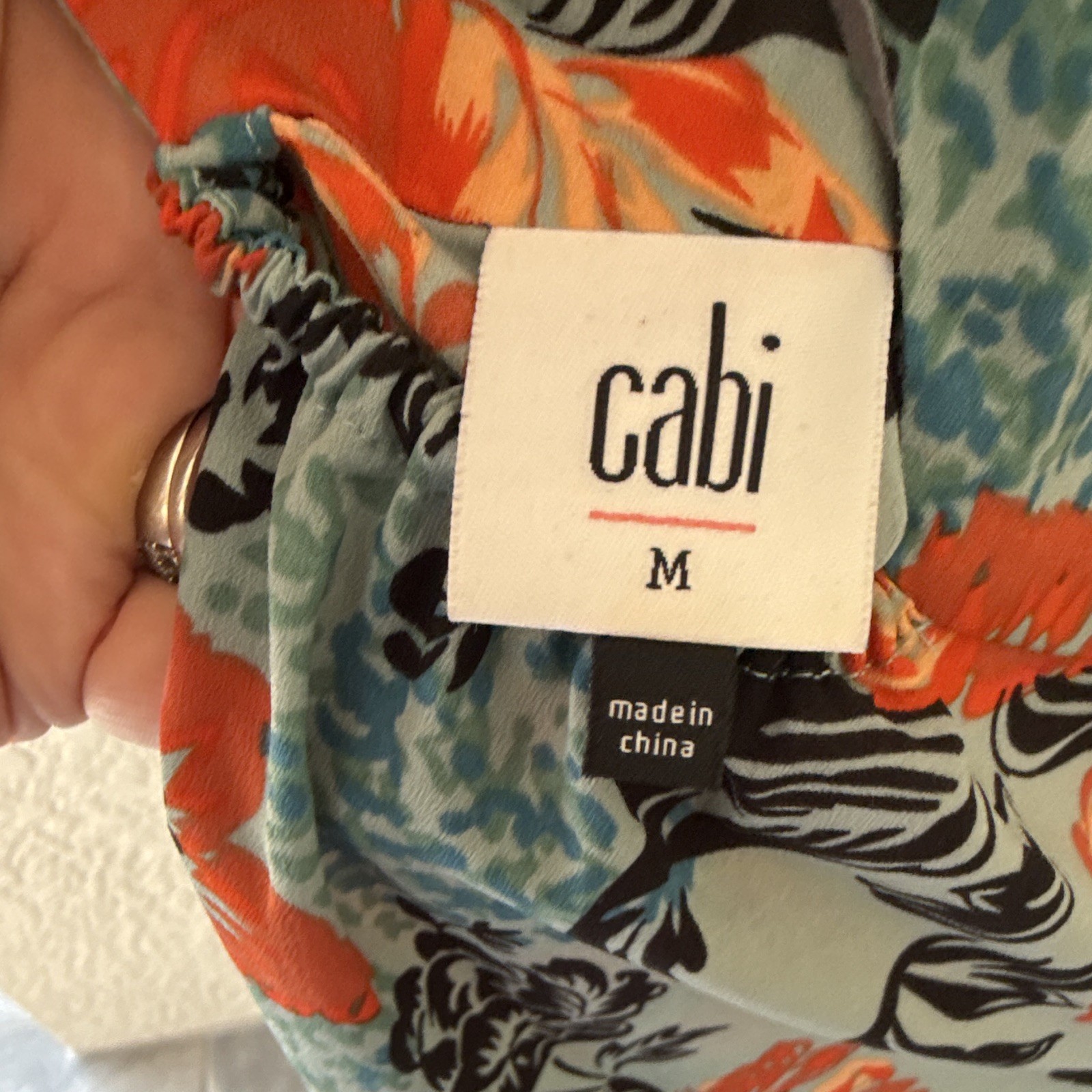 CAbi Blue Orange Floral Chiffon V-Neck Sleeveless Shift Knee Dress M 5400