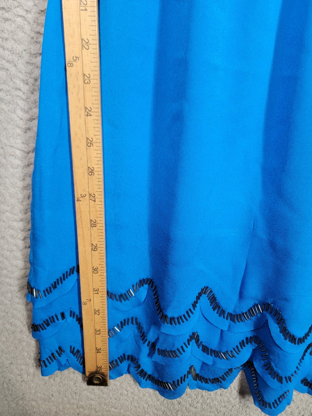 Blue Scalloped Beaded Party Dress Small Gianni Bini Layered Ruffle Sleeveless