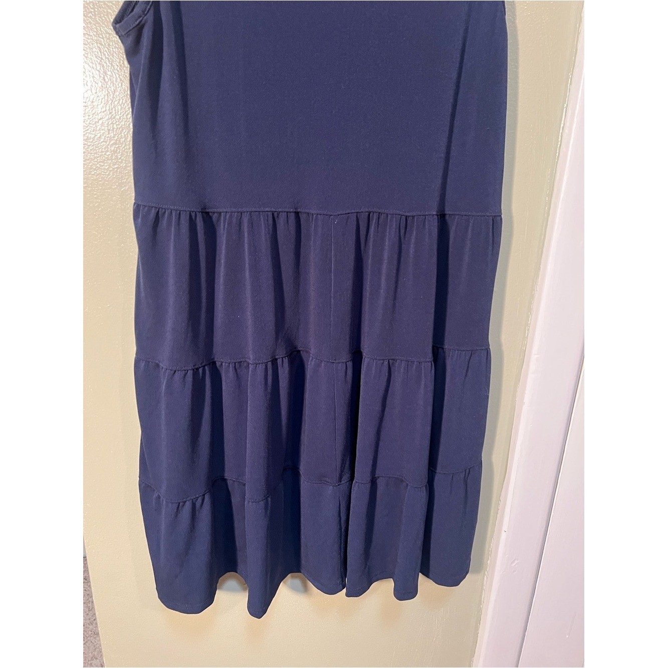 Green Envelope Womens Size Large Sleeveless Dress Navy Blue V-Neck Tiered A-Line