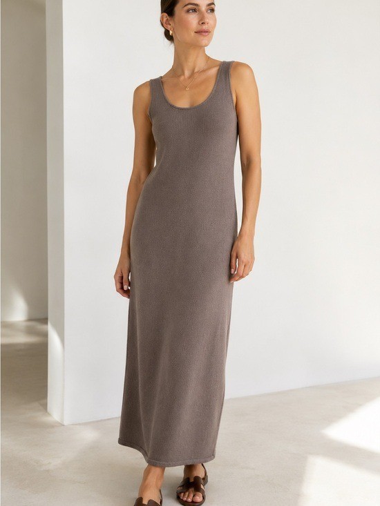 An Action A Day Cappuccino 100% Wool Knit Tank Maxi Dress Size Small