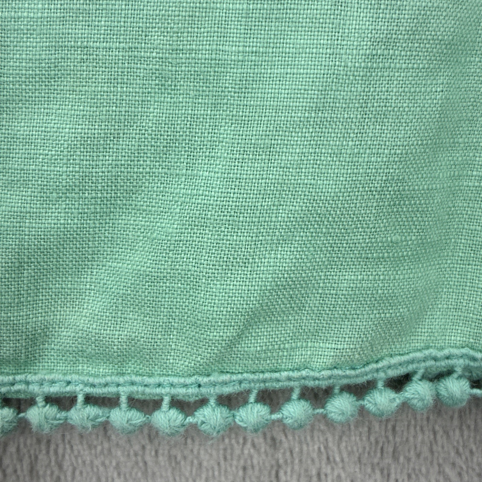Calypso St Barth Dress 100% Linen Mint Green Pom-Pom Fringe Trim Minimalistic