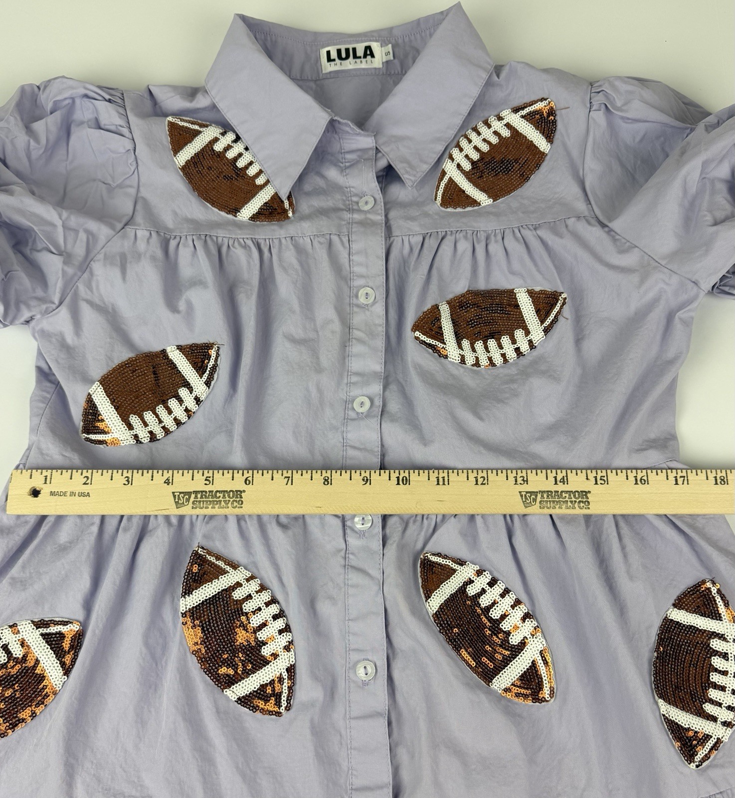 Lula Babydoll Lavender Football Sequin Embellish Game Day Dress Sz. S