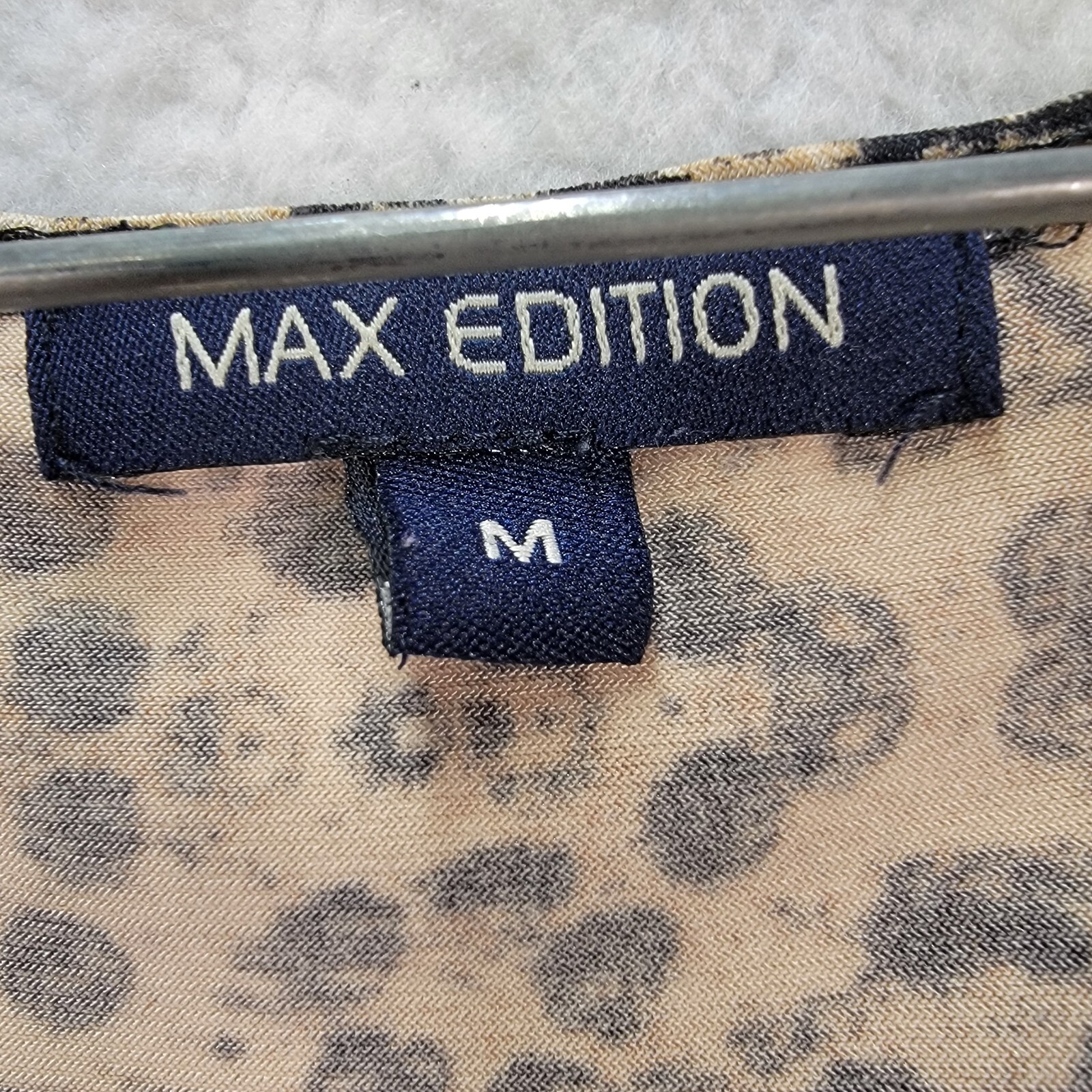 Vtg 90s Max Edition Beige Retro Print Jersey Stretch A Line Womens Dress Size M