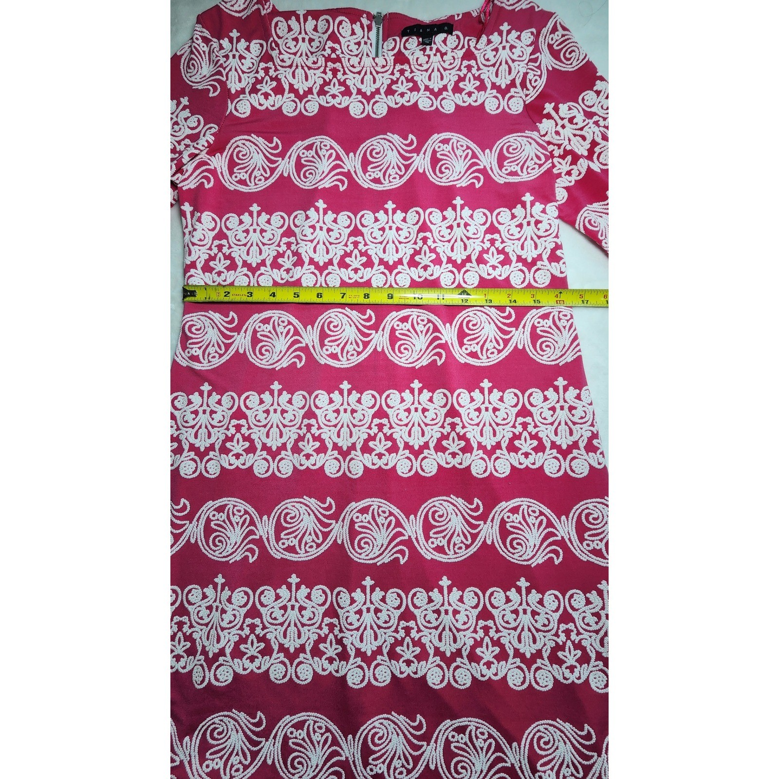 Tiana B Pink White Soutache Embroidered Shift Dress Short Wedding guest Chic S