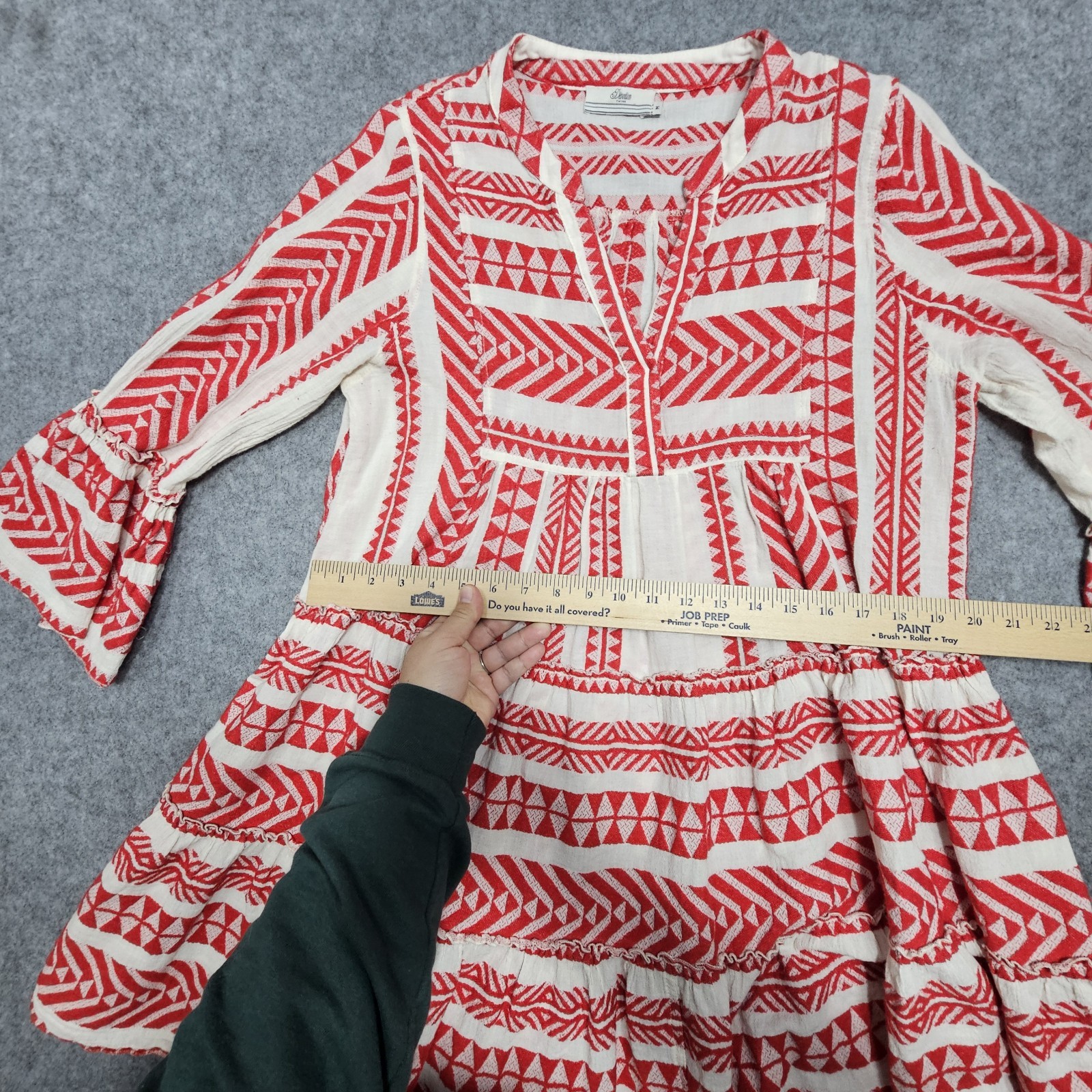 Anthropologie Devotion Twins Dress Medium Red White Geo Ella Boho Peasant Mini