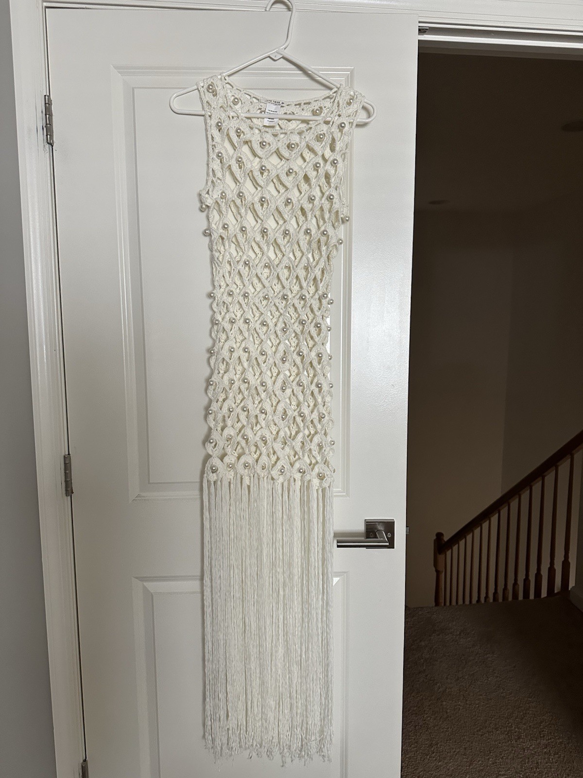 12th Tribe Crochet Fringe Maxi Dress With Pearls Women’s Size Medium