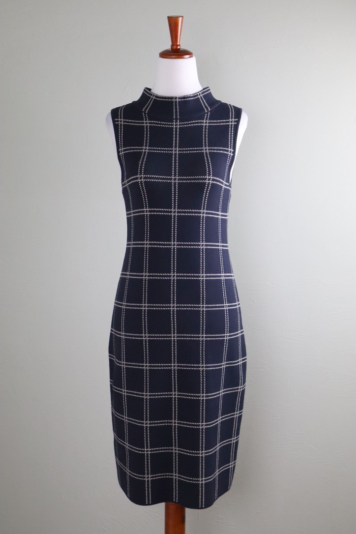 ANN TAYLOR NWT $119 Stretch Knit Plaid Check Mock Neck Dress Size Small Petite