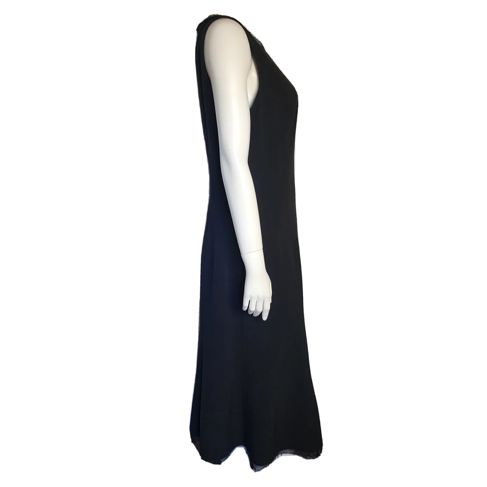 T Tahari Dress Womens Size 10 Solid All Black Sleeveless Side Zip Fringe Hem