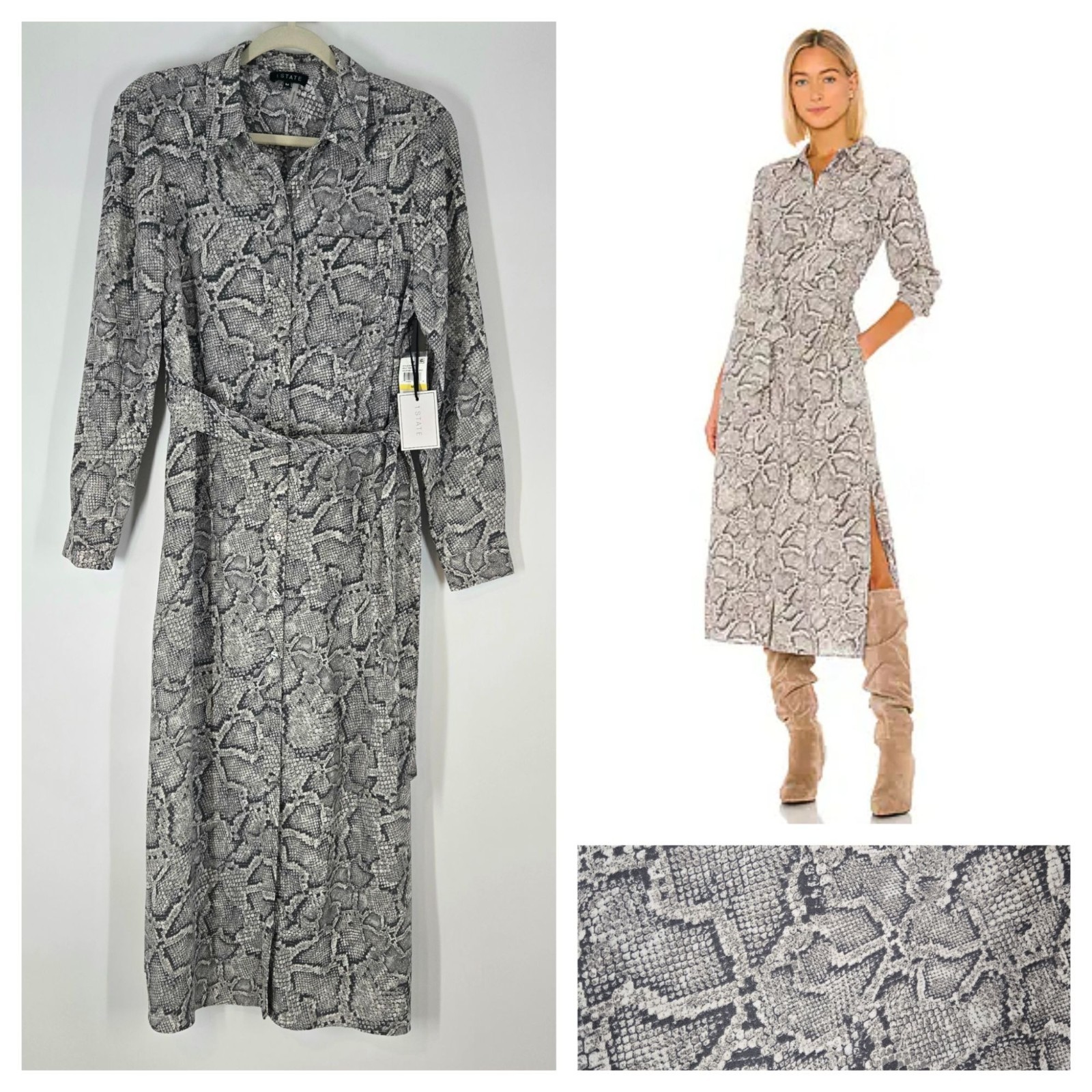 1. State Snakeskin Print Button Front Maxi Shirt Dress Women’s Size Medium NEW