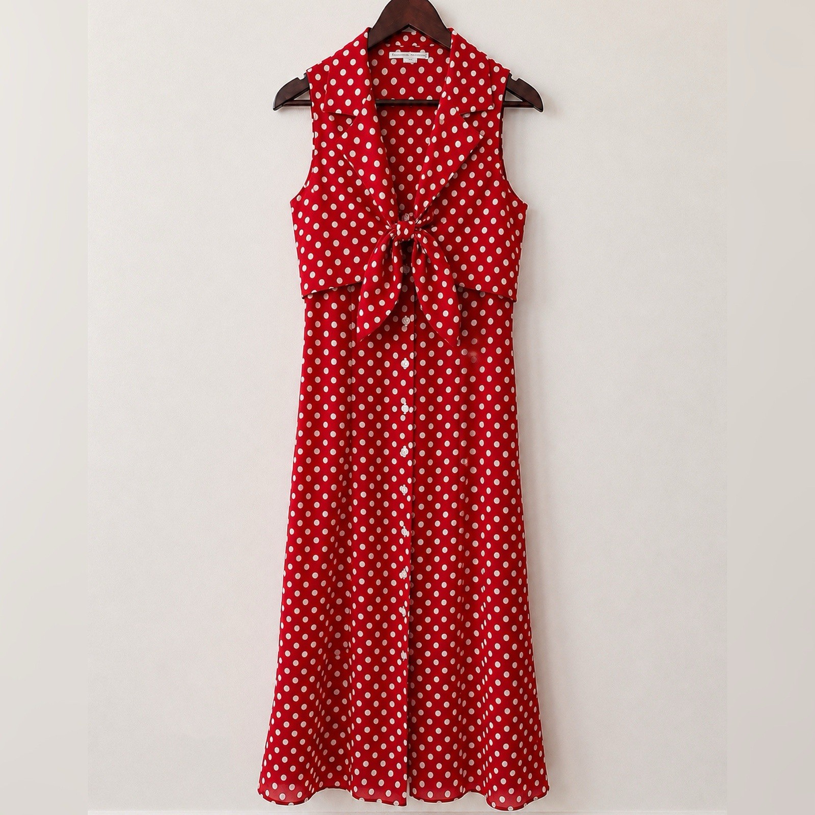 Jonathan Martin Red Polka Dot Tie Front Maxi Dress Size 7 Made in USA