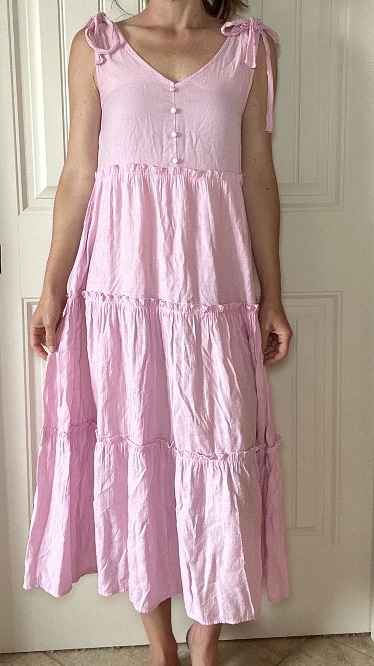 By The River Anthropologie Women’s Tiered Pink Dress Size Small