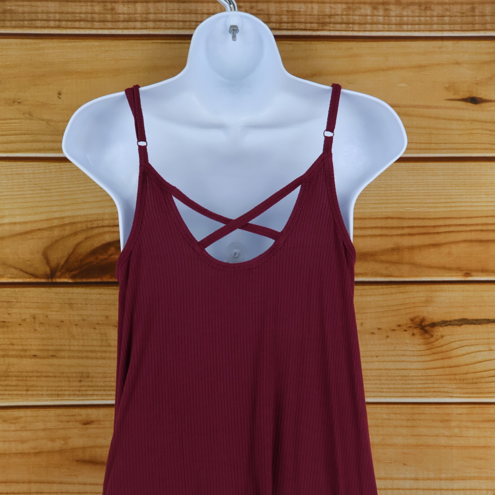 Mossimo Ribbed Sundress Womens Sz XS Maroon Adjustable Straps Stretch Loose Fit