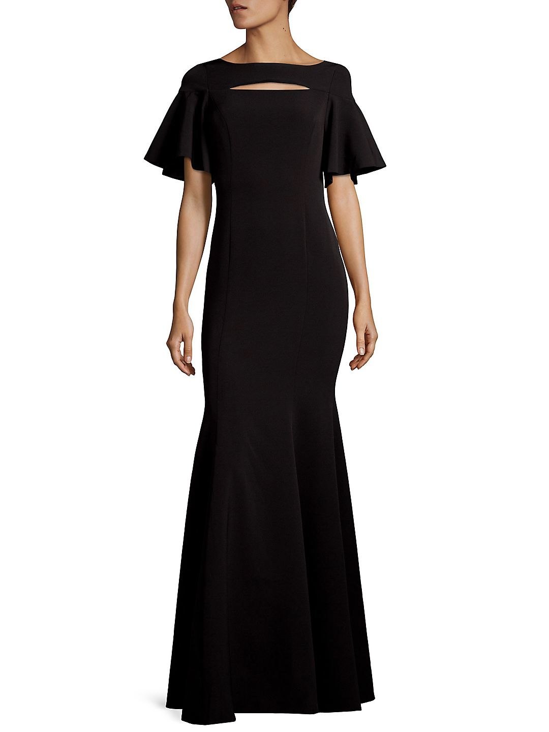 JAY GODFREY Black Cutout Flutter RuffleSleeve Stretch Mermaid Maxi Gown Dress 8
