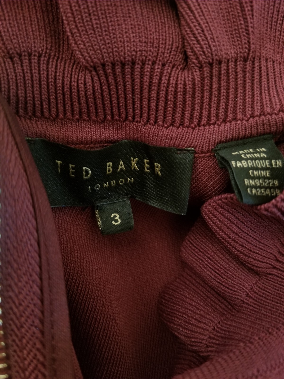 Ted Baker Zadi Midi Dress Knitted Bodice Burgundy Maroon Size TB 3 UK 12
