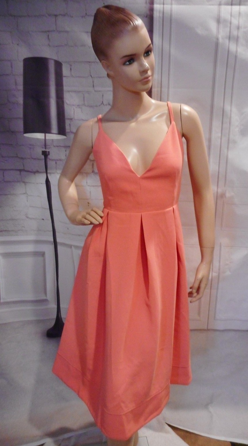NWT Alythea Happy as a Clambake Coral Dress Sz L A-line Open Air Pleated READ