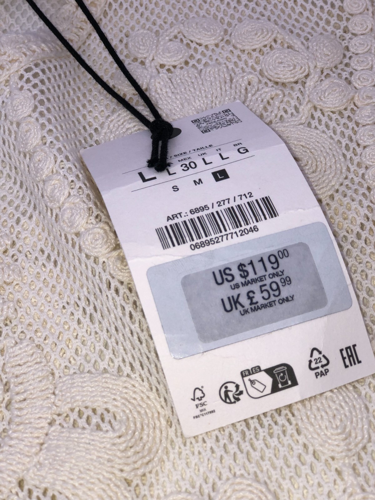 ZARA ZW Embroidered Crochet Combination Maxi Dress, Ecru, Size L , New With Tag!