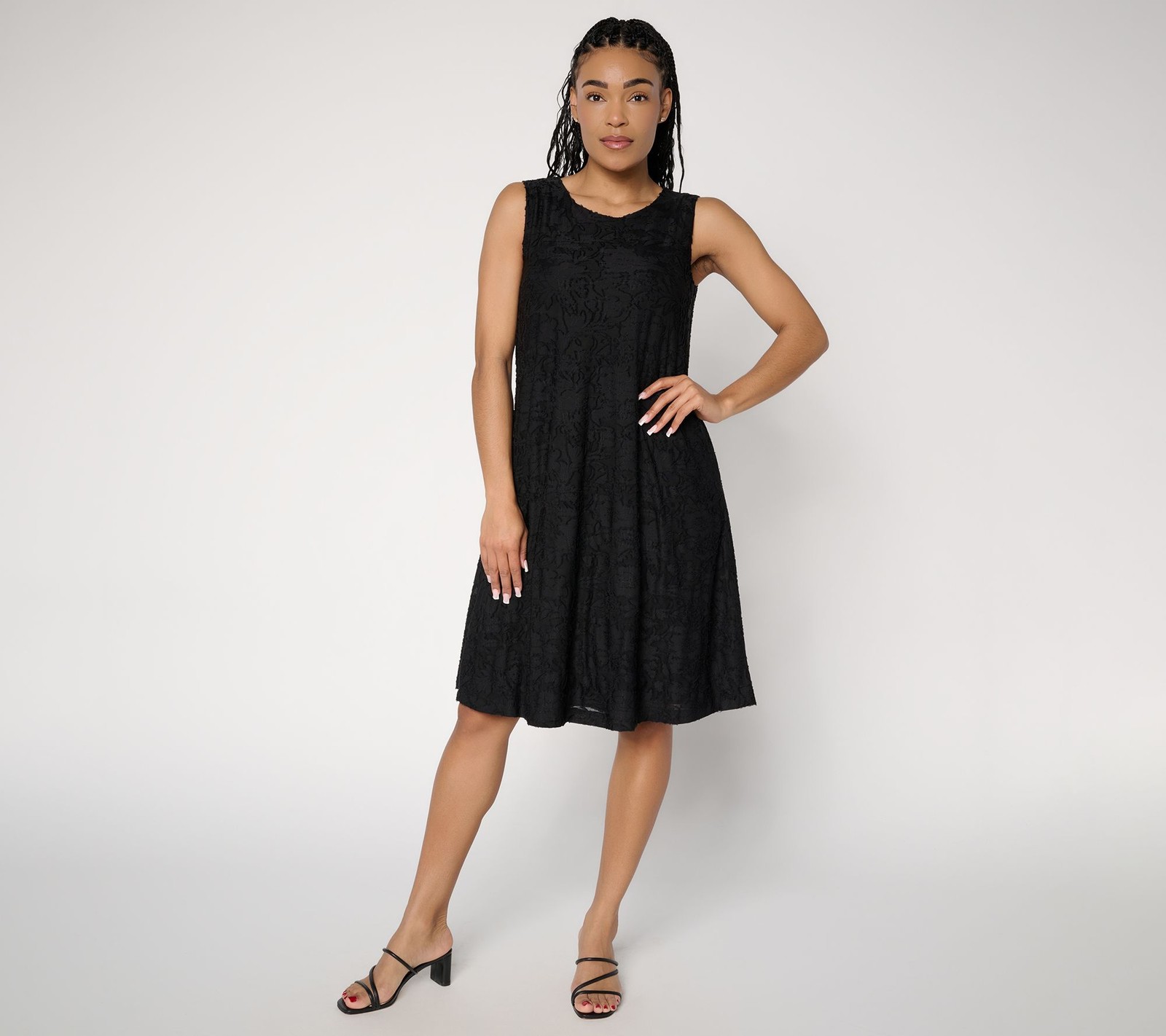 Susan Graver Regular Burnout Knit Sleeveless A-Line Dress Black M New
