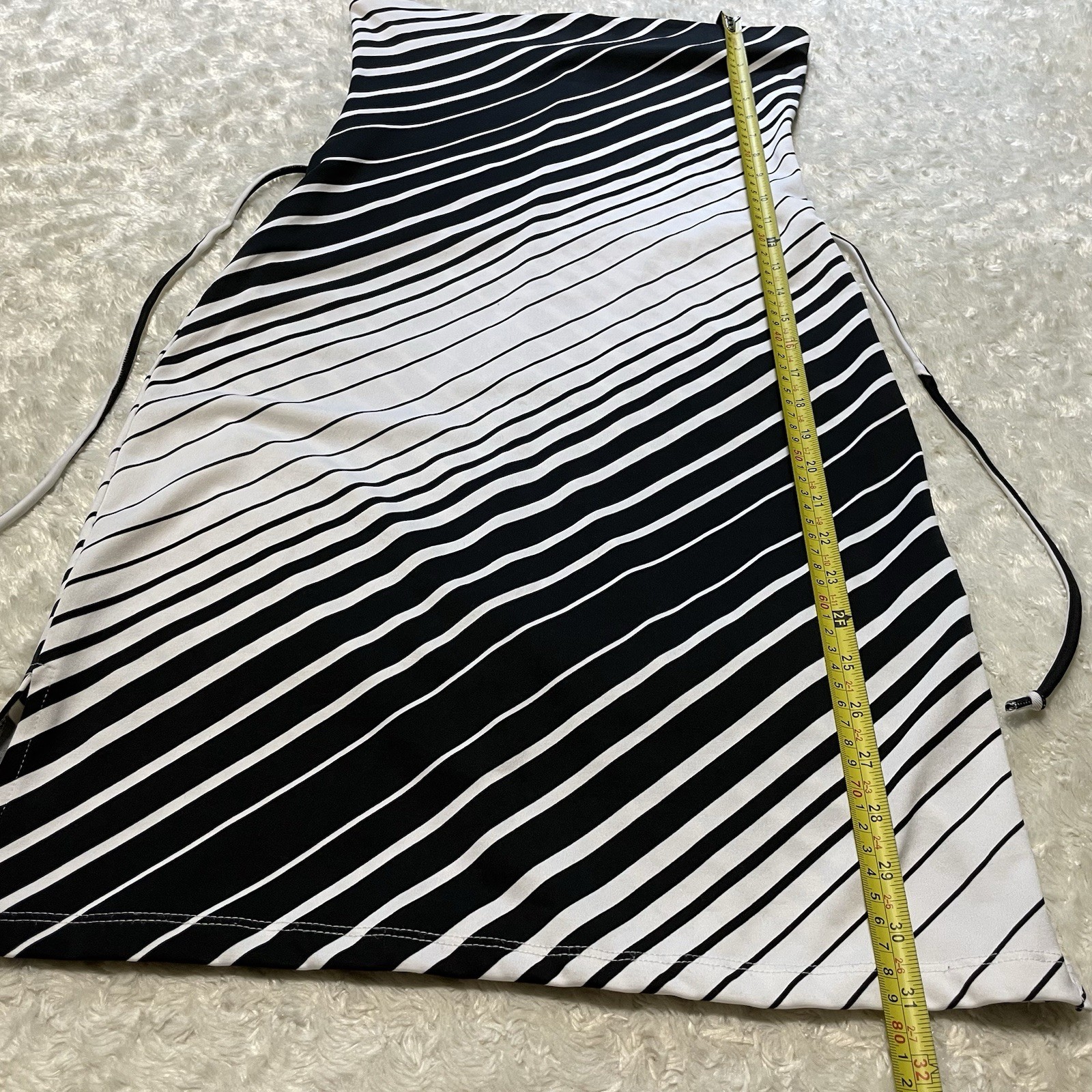 vintage y2k op-art black white diagonal stripe glam strapless dress S/M party