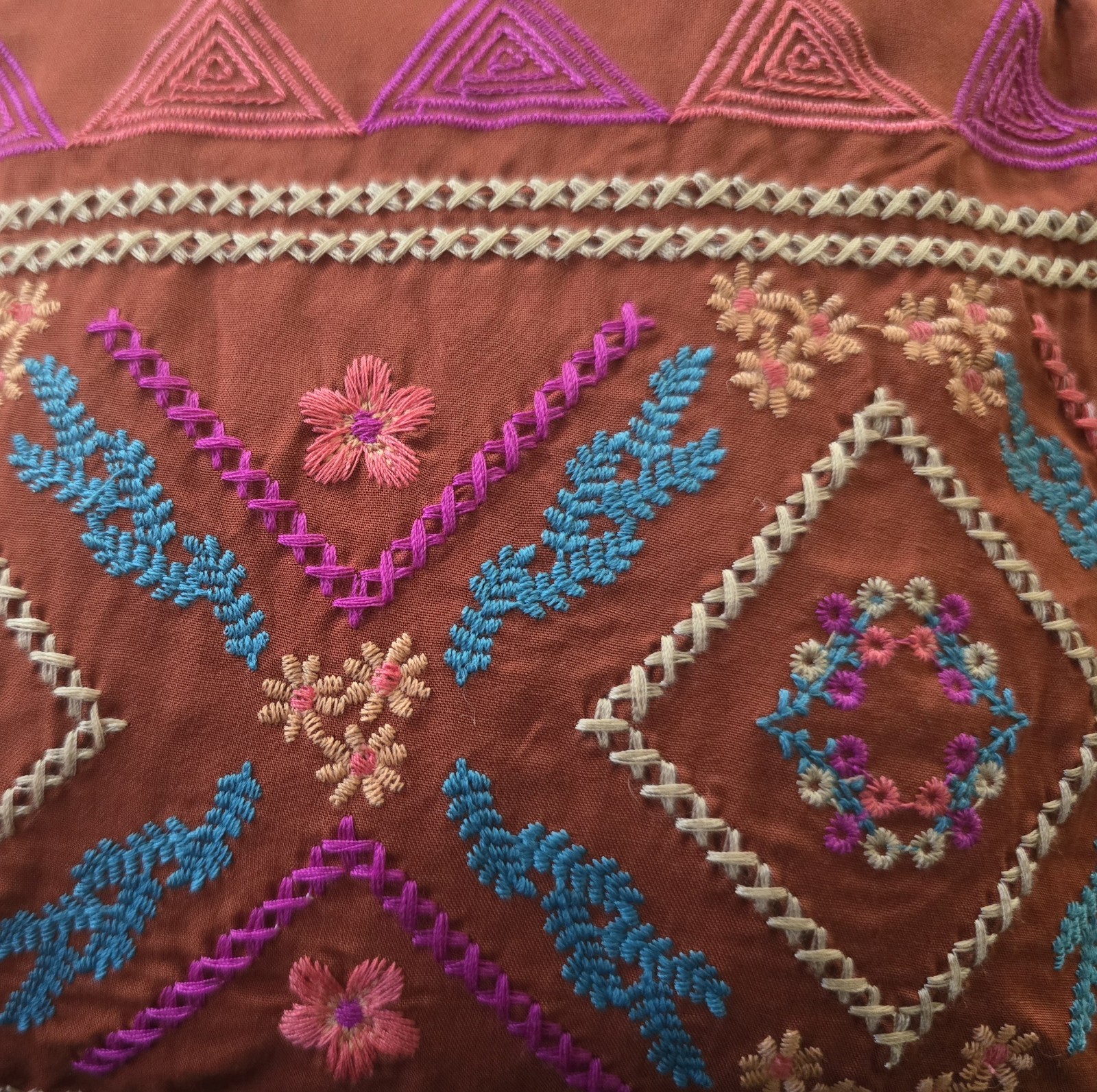 Savanna Jane Womens Rust Aztec Print Embroidered Western Dress Size L