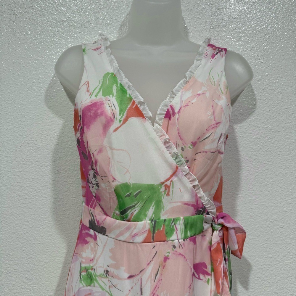 jonathan martin pink floral sleeveless wrap long maxi dress