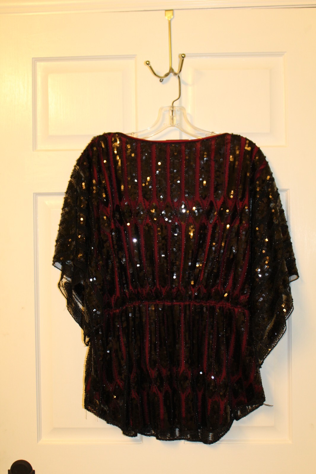 PrettyGuide Women Black Maroon Sequin Top Formal Holiday Party Top Large/XL