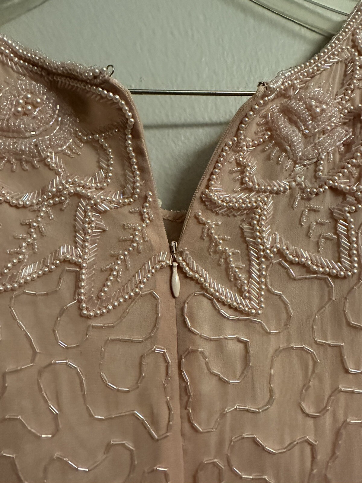 Beaded dress 100% polyester & 100% Silk Lining womans color pink size 18