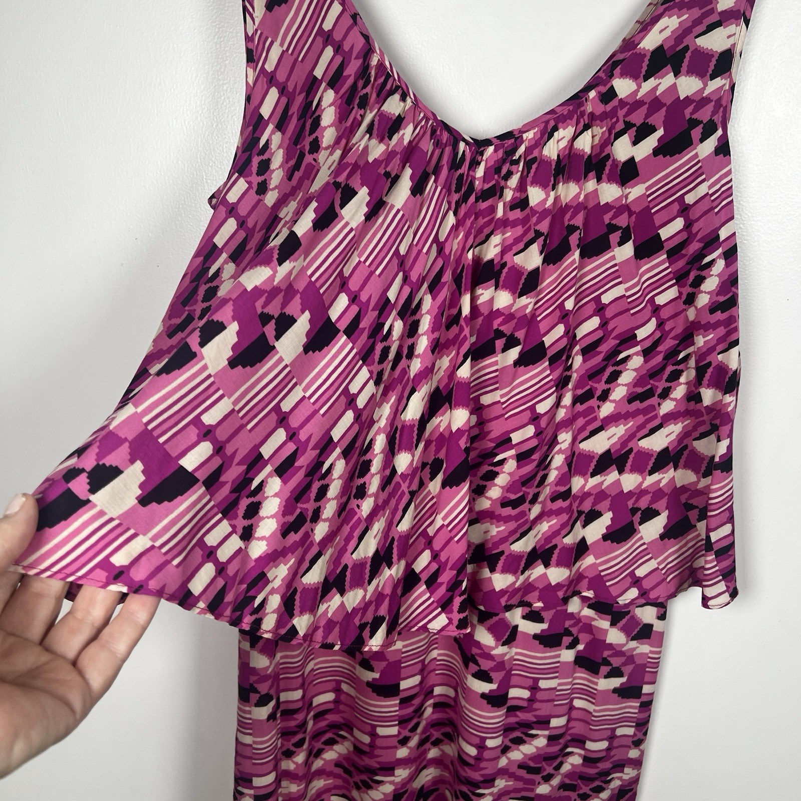 PLENTY By Tracy Reese Pink Fly Away Tiered Lined V-Neck Dress Size Medium NEW