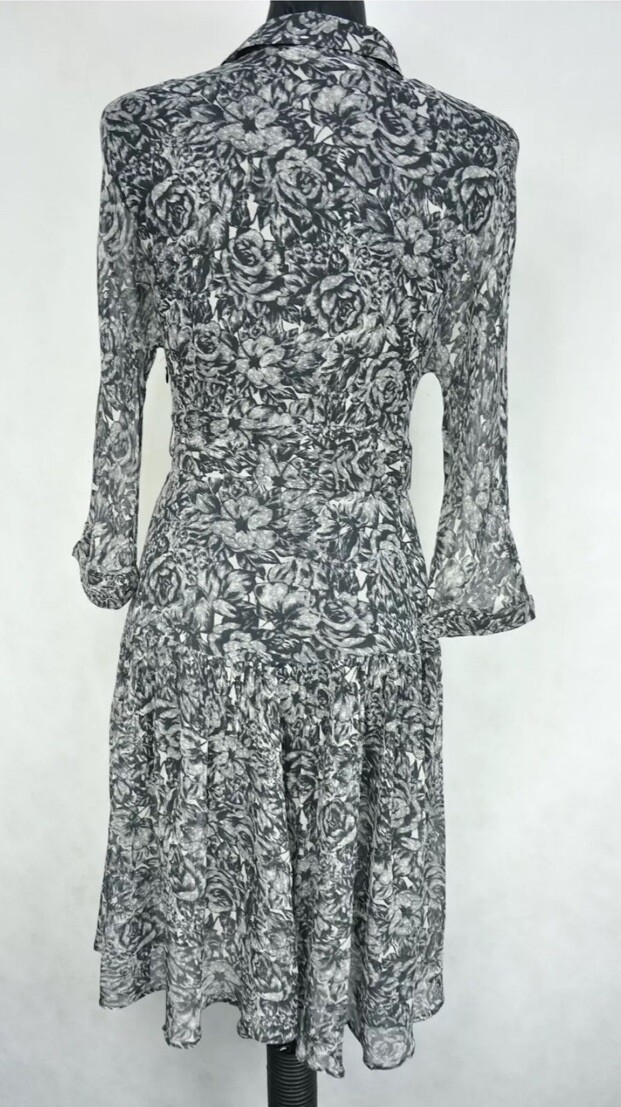 New $290 All Saints Eley Rosey Black Grey Midi Floral Women’s US 4 Viscose D9