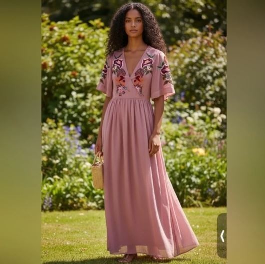 ASOS Embroidered Peacock Maxi Dress Mauve Size 4