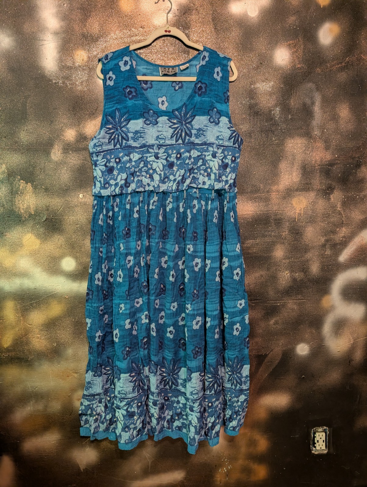 ​M.P.H. Boho Floral Tiered Dress Size 1X Blue Whimsy Fairy Princess Rayon
