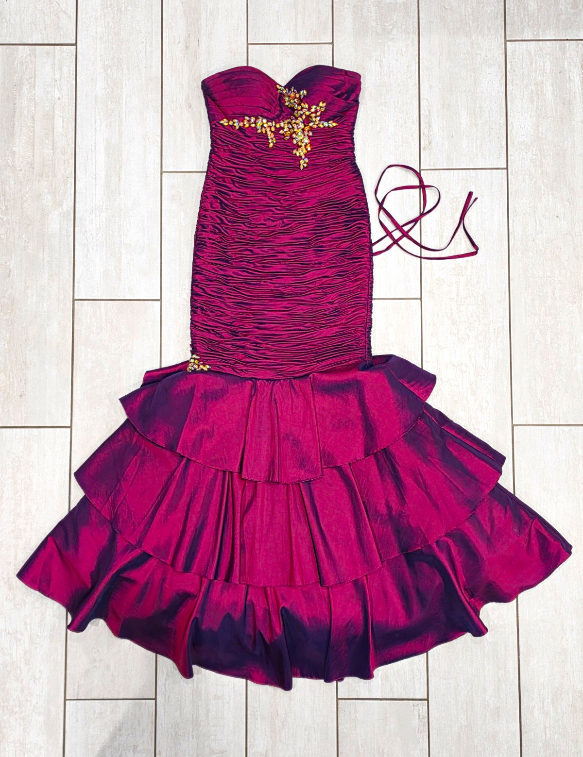 MEPROM Vintage Y2K/2000s Two-Tone Iridescent Metallic Ruffled Mermaid Dress