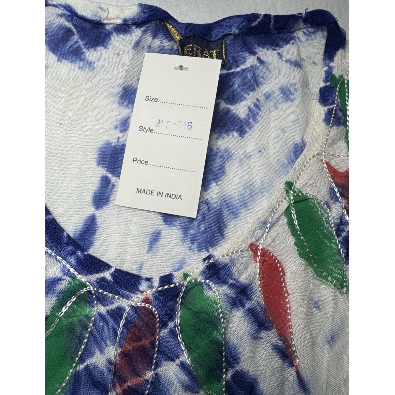 Seerat Womens Tie Dye Floral Embroidered Sleeveless Tunic Dress Orange Blue NEW