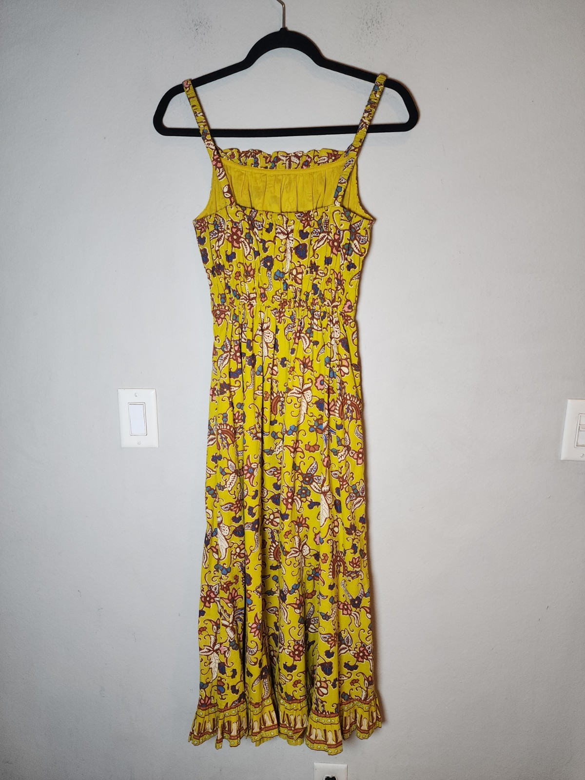 Cleobella Organic Cotton Winona Sleeveless Midi Dress Green Yellow Floral Small