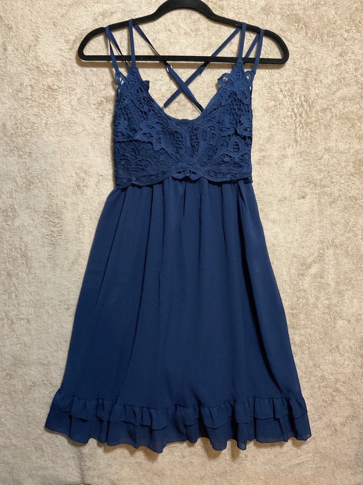 Feager Blue Sundress Lace And Ruffle Size Medium