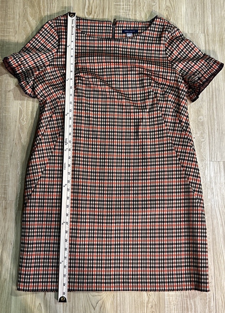 Tommy Hilfiger Plaid Houndstooth Dress Short Cap Sleeve Knee Length Size 14 Chic