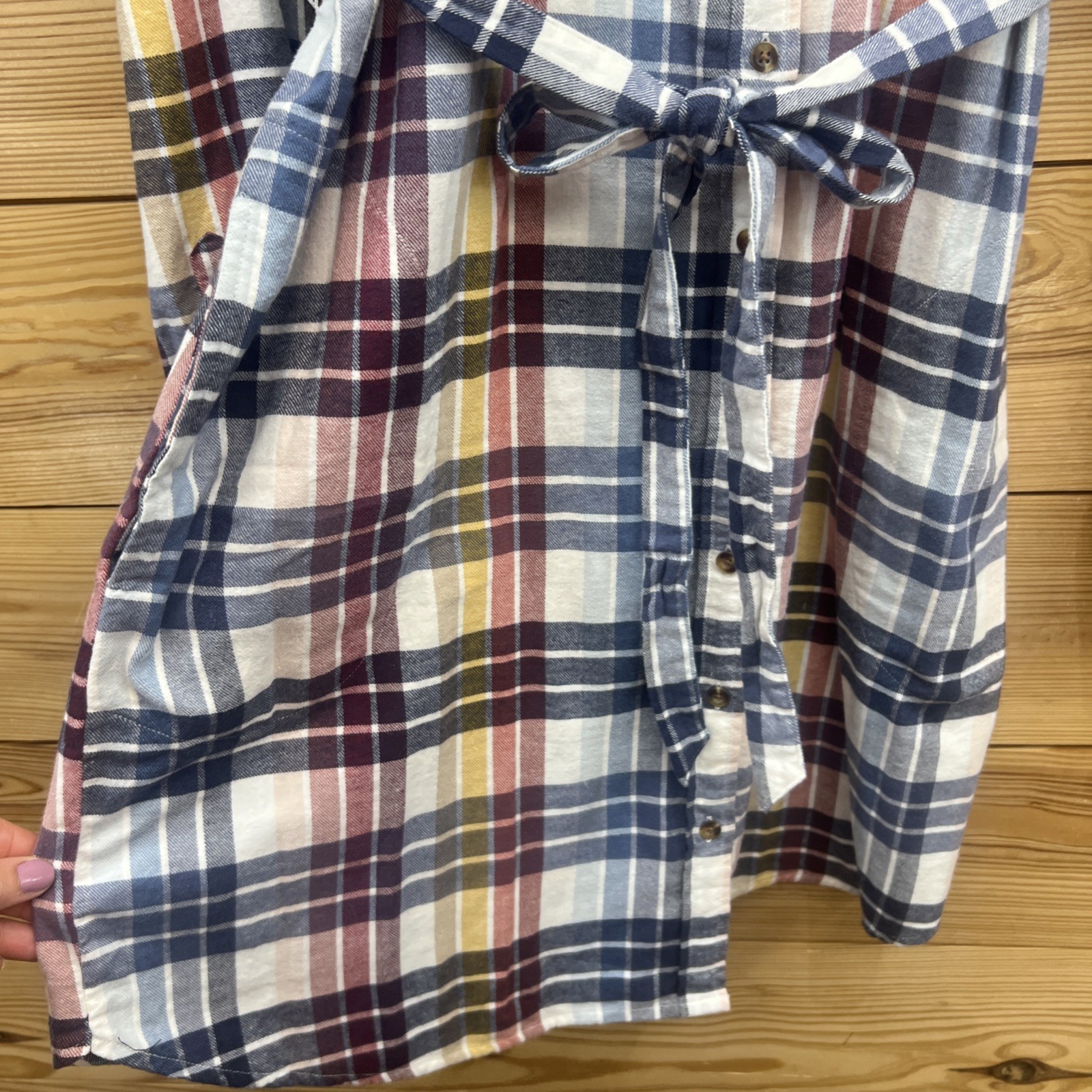 Goodthreads Dress Womens Large Flannel Plaid Shirtdress Collared Red Yellow B109