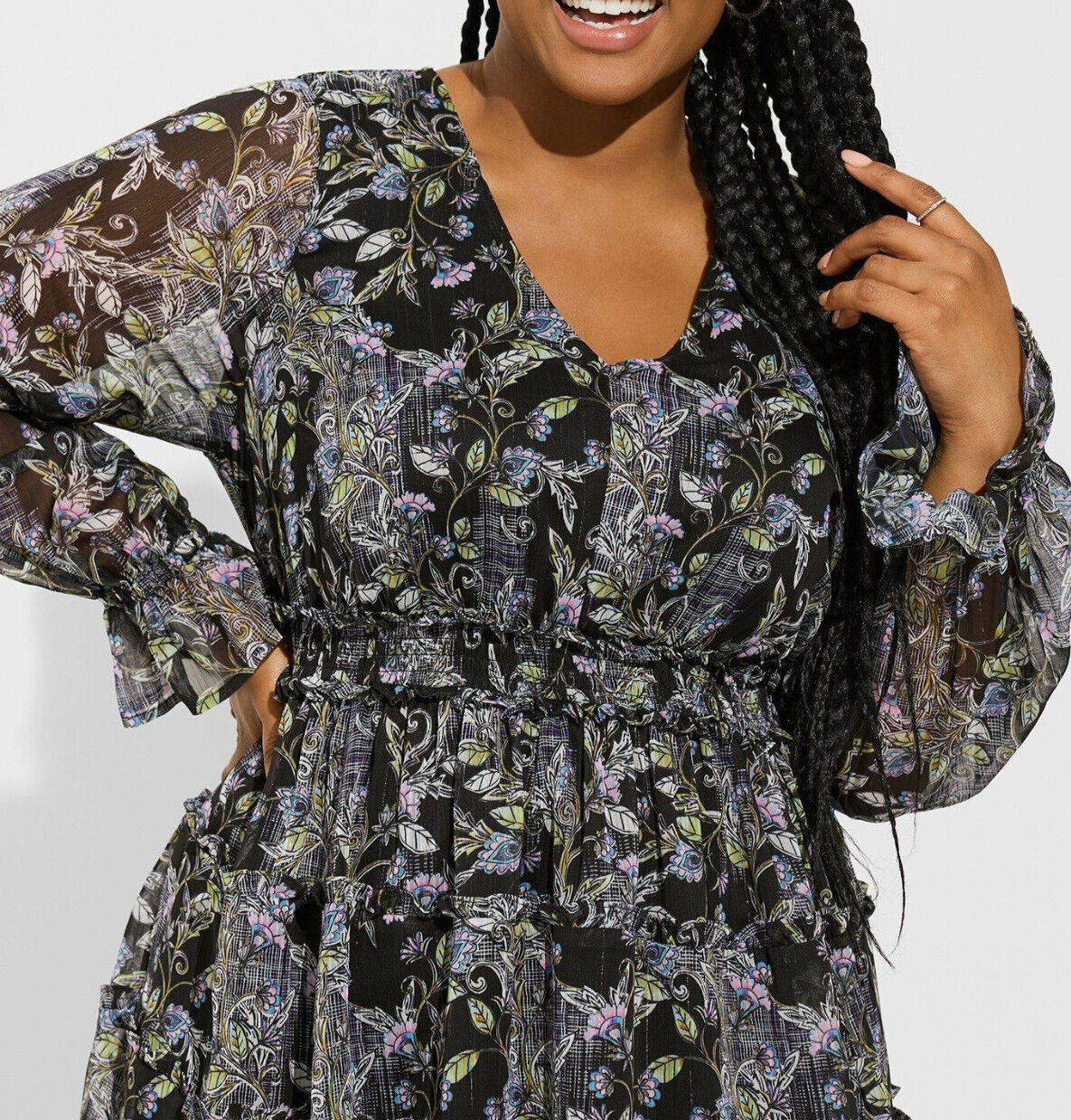 NWT $85 Torrid 1 Mini Lurex Chiffon Black Lined Tiered Ruffle Dress, 1X 14 16