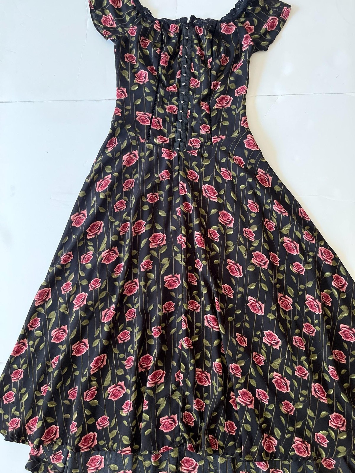 Disney Beauty And The Beast Dress Women XS Black Rose Hi Low Off Shoulder Corset