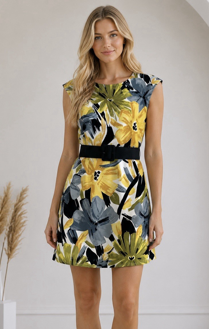 Womens Tropical Floral Sleeveless Sheath Dress Size 14 Petite Summer Chic