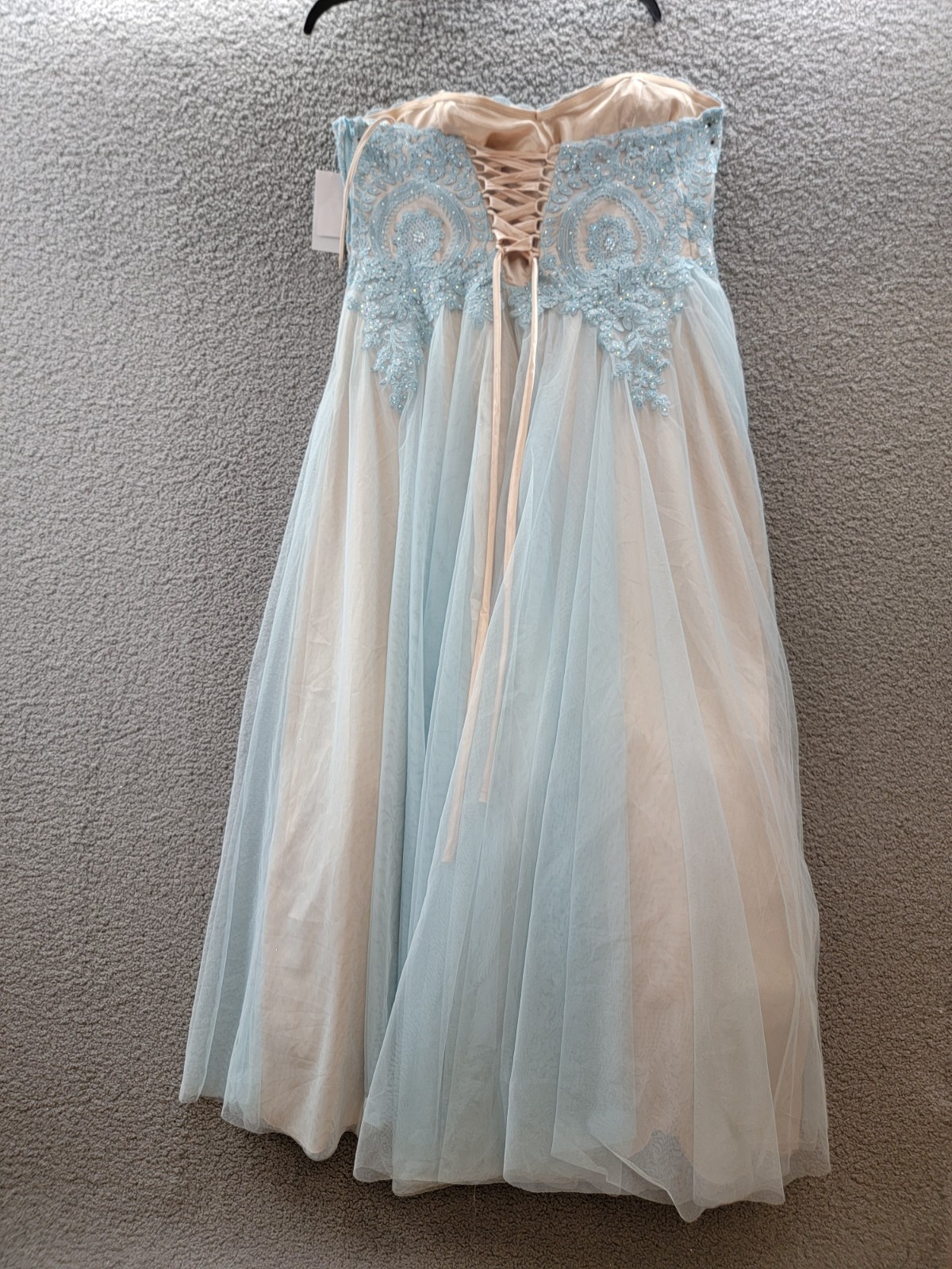 Say Yes Trendy Plus Size Strapless Embellished Gown 14W Pale Sky/Soft Peach