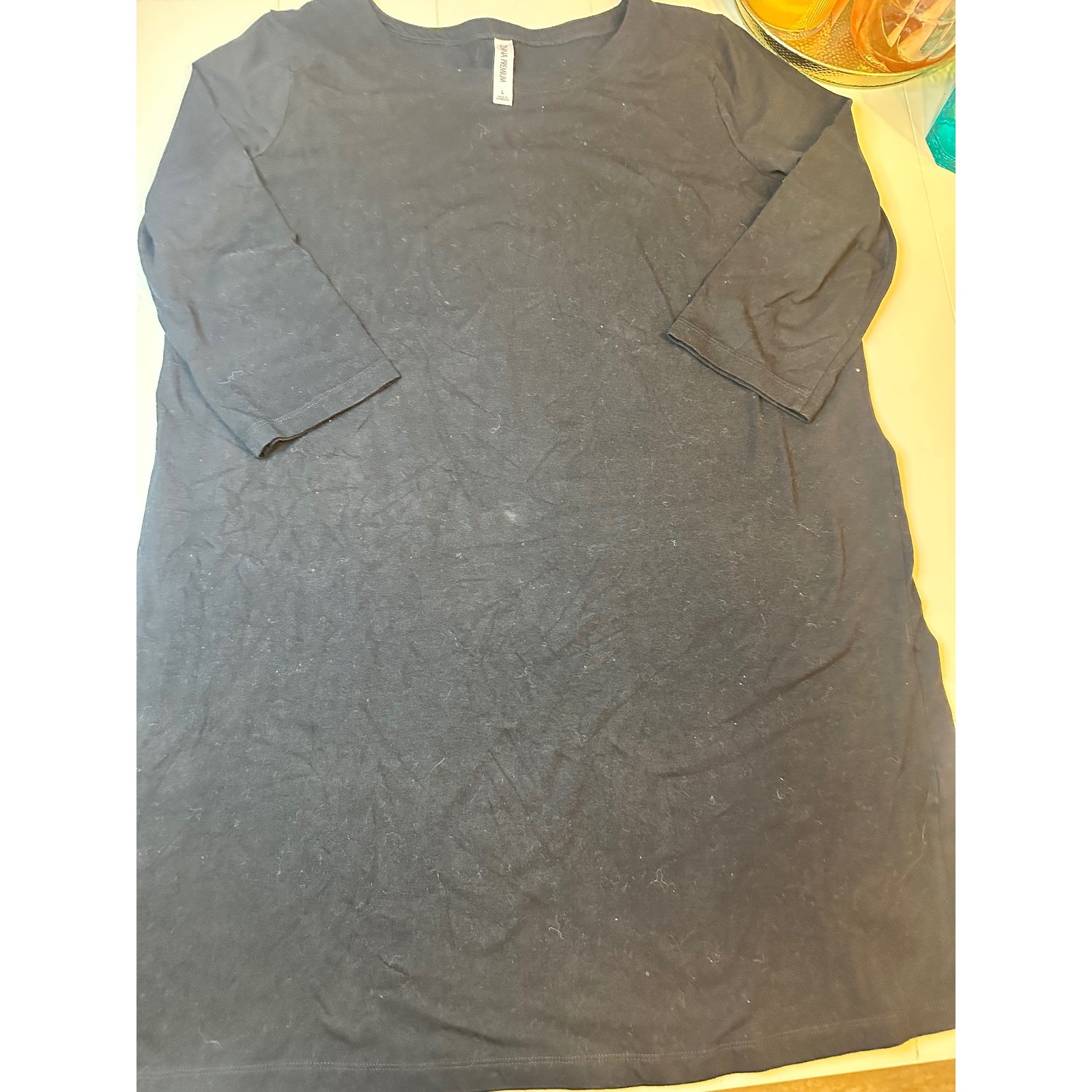 Zenana Premium T-Shirt Dress Women Large Black Good 3/4 Sleeve Cotton CS-4563P