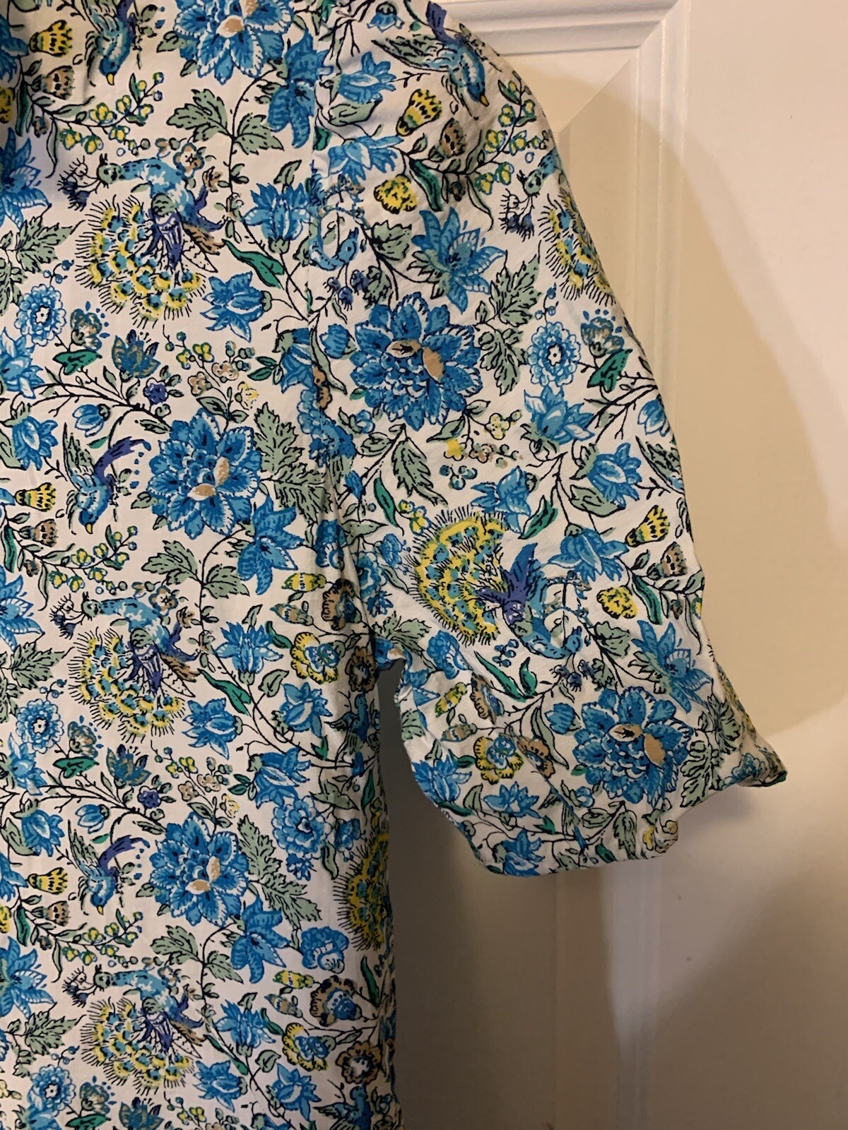 Loft Blue Green Yellow Floral Button Front Dress Sz XSP Petite Belt Dress