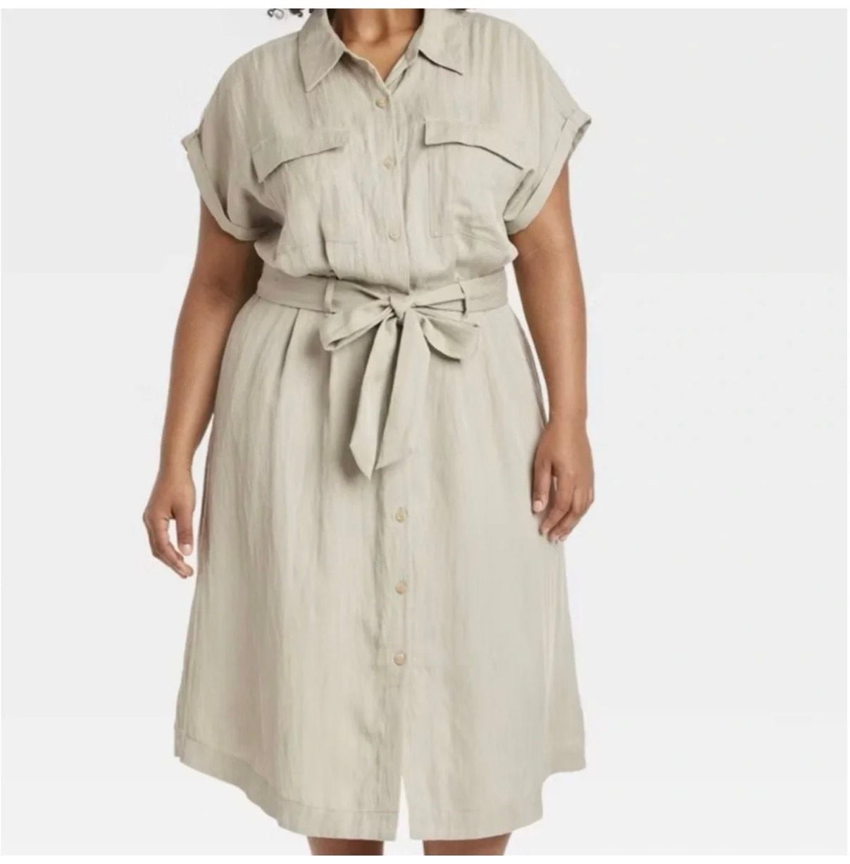 A New Day Button-Down Utility Midi Shirtdress with Belt