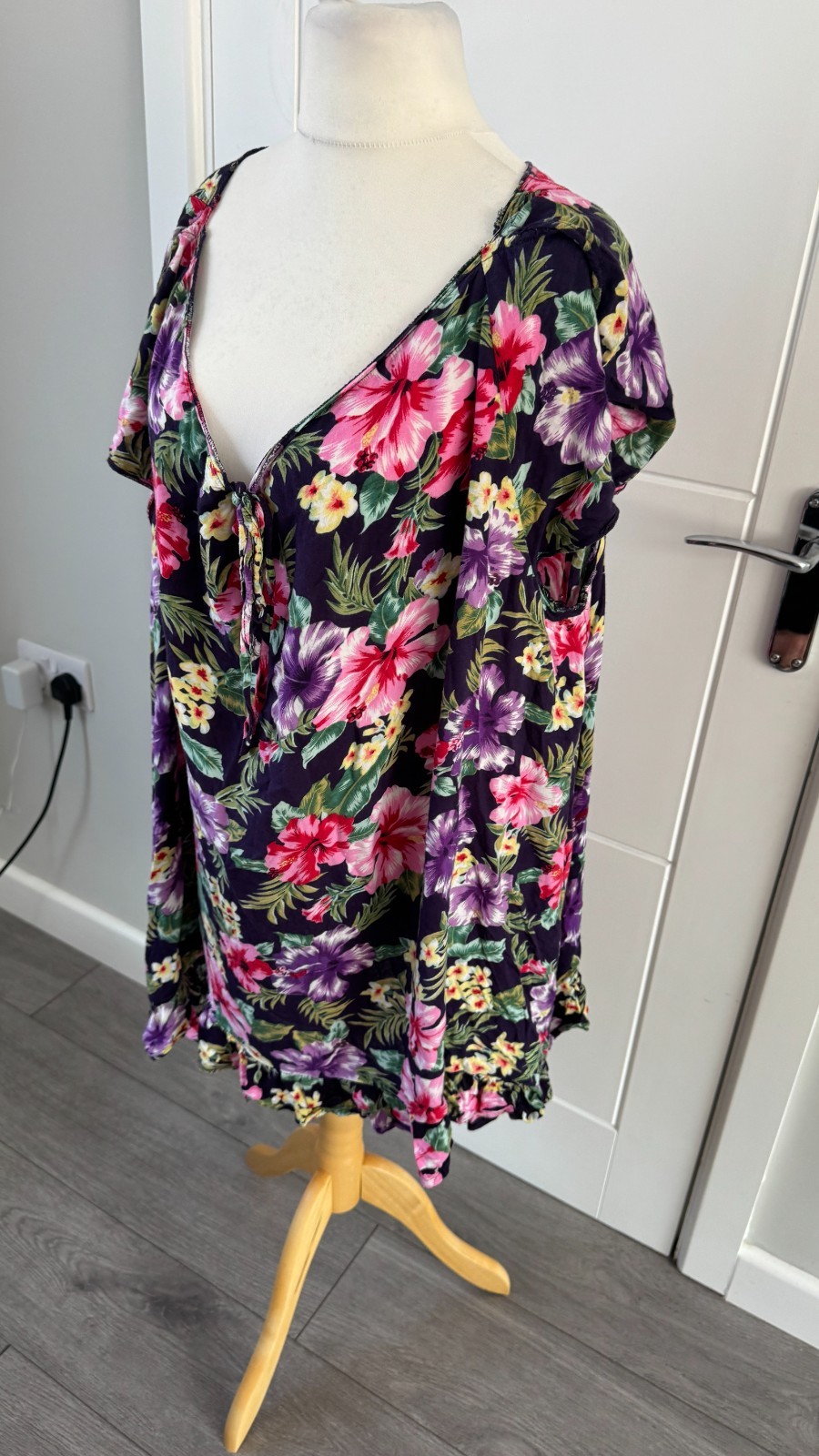 Yours Purple Floral Tropical Tie Front Dresss Festival Boho M UK 26 B103