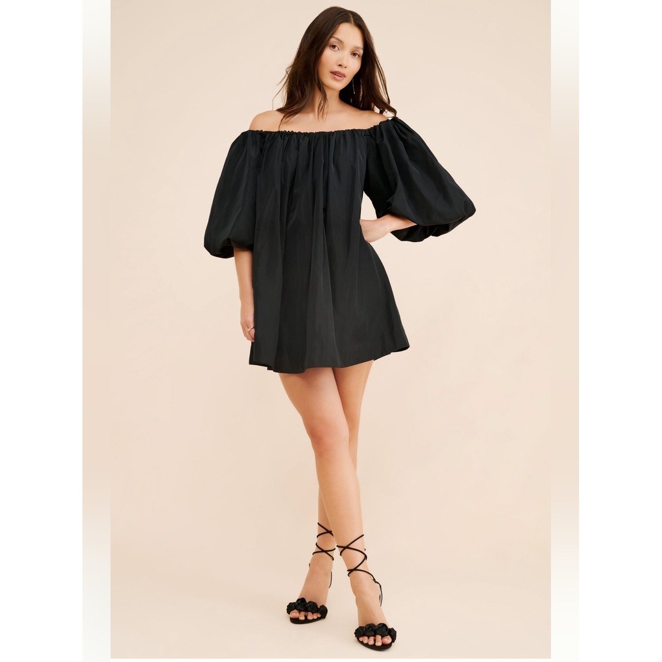 NWT Anthropologie Mare Mare Off-the-Shoulder Black Mini Dress with Puff Sleeves