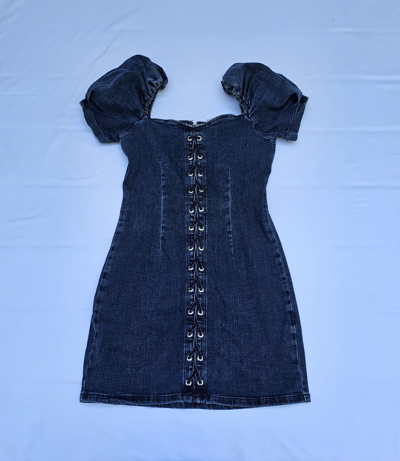 GUESS Courtney Lace-Up Denim Mini Dress Starstruck S