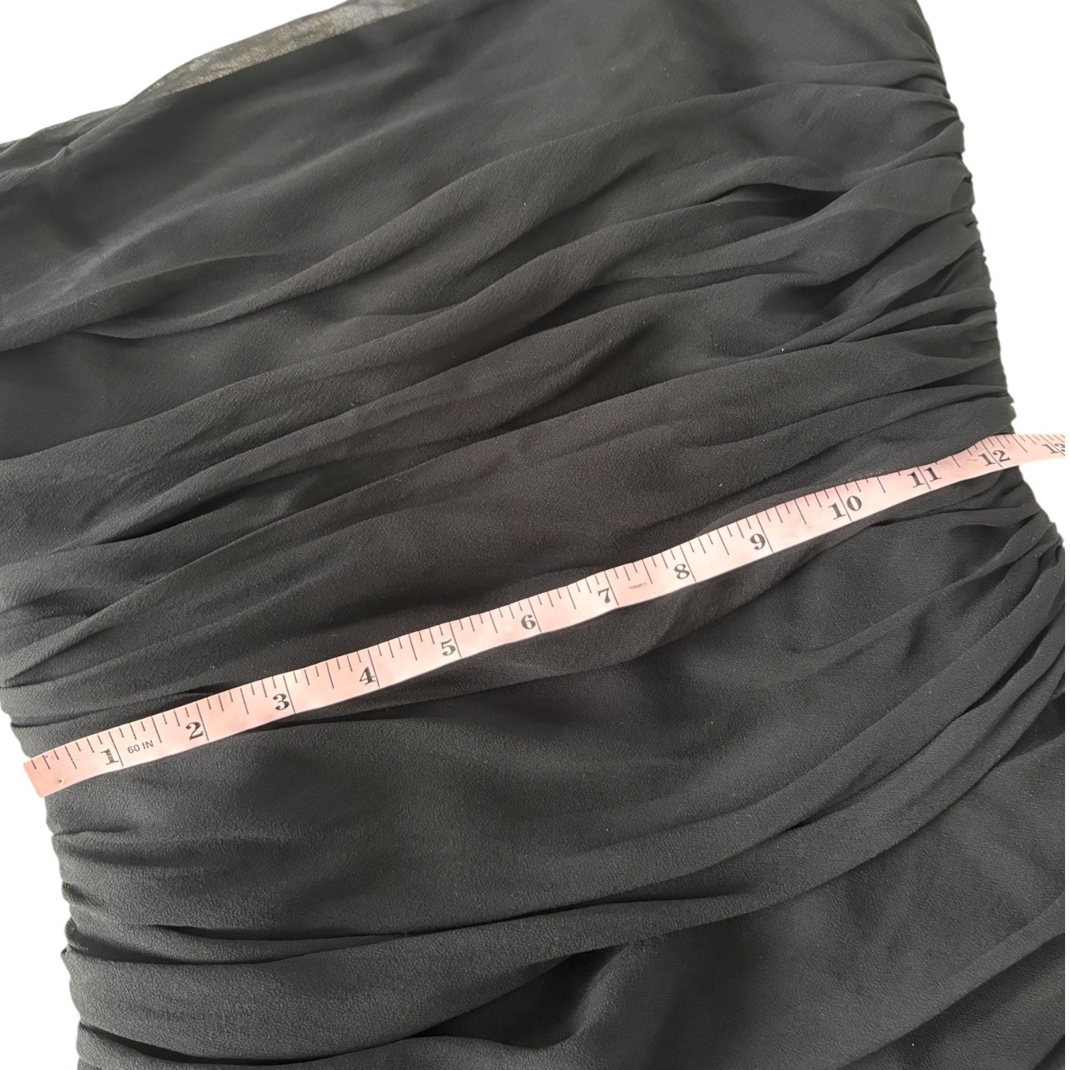 BCBGMAXAZRIA Strapless Silk Ruched Ombre Fringe Maxi Dress 8 Old Hollywood