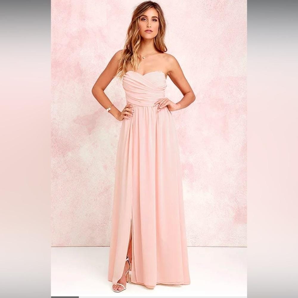 NWT- Moonlight Serenade Peach Strapless Dress w/ Slit