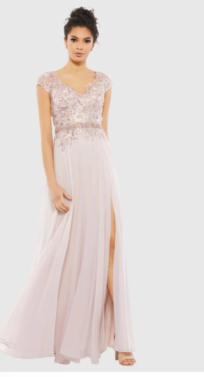 Mac Duggal Evening Gown Size 18 Embellished Cap Sleeve Body Glowy 79365 $598